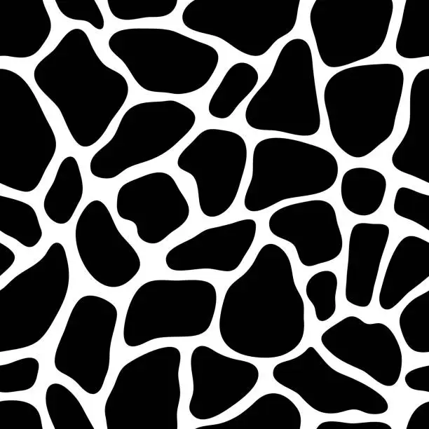 Vector illustration of Vector animal skin pattern. Abstract texture with black spots on white background. Giraffe skin seamless pattern.