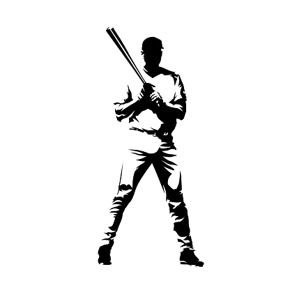 Baseball player standing with bat. Batter, isolated vector silhouette