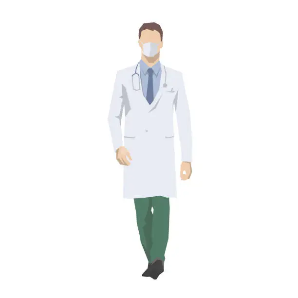 Vector illustration of Doctor with respirator, isolated flat design vector illustration. Coronavirus specialist, prevention