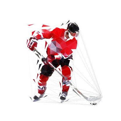 Ice hockey player, low poly isolated vector illustration