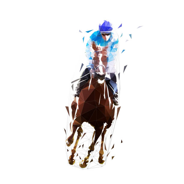 illustrazioni stock, clip art, cartoni animati e icone di tendenza di corse di cavalli, equestre. illustrazione vettoriale low poly isolata - steeplechasing