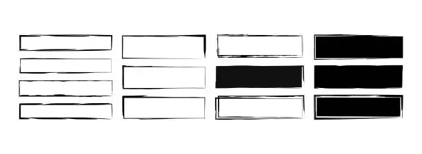 Vector illustration of Rectangular frames for text. Black decorative elements for design, decor and collages - frames with brush stroke.