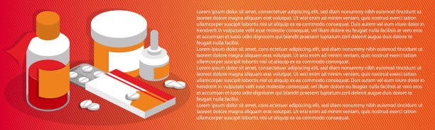 pojęcie medycyny i opieki zdrowotnej. izometryczny widok leków medycznych w płaskim stylu. jasna kolorowa ilustracja z miejscem na tekst. - human ear thermometer surgeon healthcare and medicine stock illustrations