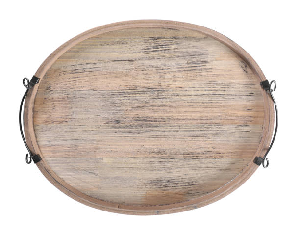 istock Wooden tray isolated on white, top view 1399558997