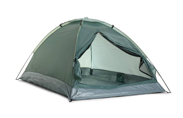 istock Comfortable dark green camping tent on white background 1399559434