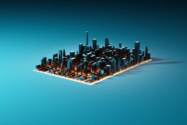 istock Futuristic city block. Hi-tech infrastructure and technology concept. 3D rendering. 1399559659