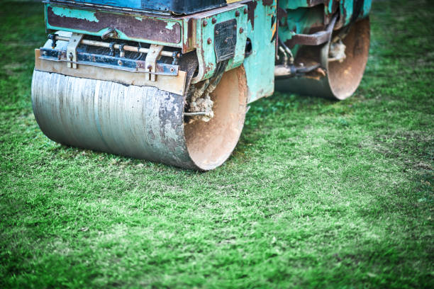 istock Picture of a road roller machine on the different surfaces 1399560886