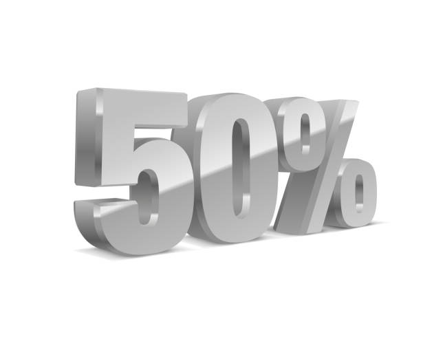 istock 50 percent off, sale background, silver gray metal object 3D. Eps10 Vector sign illustration. 1399563433