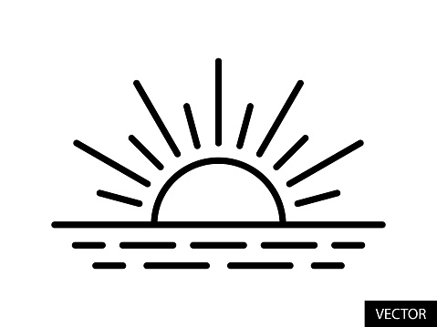 Sunrise or Sunset vector icon in line style design for website, app, UI, isolated on white background. Editable stroke. EPS 10 vector illustration.