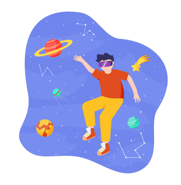 istock Metaverse or Virtual reality technology concept. Man in digital glasses. Teenage gamer wearing VR headset playing game. 1399570520