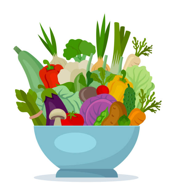 야채 그릇. 비건 음식. - vegetable isolated food radish stock illustrations
