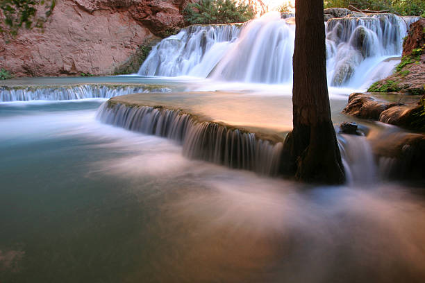 Falls along Havasu Creek, Arizona Slow running water in the magic Havasu Canyon. havasu falls stock pictures, royalty-free photos & images