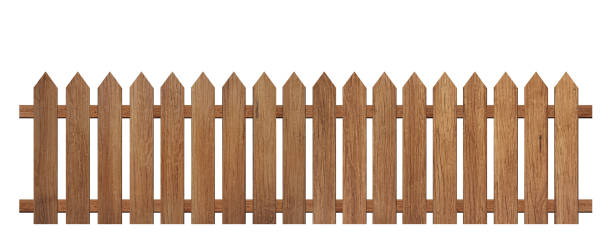 istock Brown wooden fence isolated on a white background that separates the objects. There are Clipping Paths for the designs and decoration 1399580111