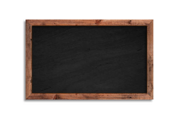 A black chalkboard on a white background and a wooden frame with clipping path . Promotion and details concept