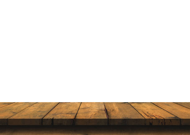 istock Brown empty wooden table top isolated on white background, used for product placement or Wooden board empty mock up for display of product. 1399580130