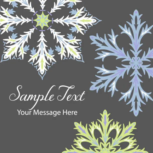 Vector illustration of Delicate Symmetrical Snowflakes Vector Card Background