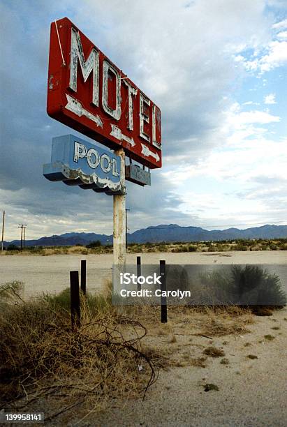 Motel And Pool Sign In Desert Stock Photo - Download Image Now - Motel, No People, Route 66