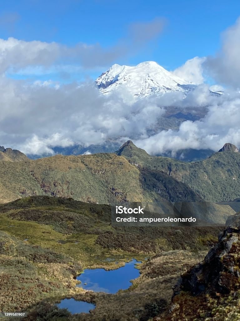 Andes' Highland with Cayambe, Cotopaxi and Pichincha's Volcanoes view from Quito, Pichincha Province, Ecuador, South America Andes' Highland with Cayambe, Cotopaxi and Pichincha's Volcanoes view from Quito, Pichincha Province, Ecuador, South America at afternoon. Cotopaxi Stock Photo