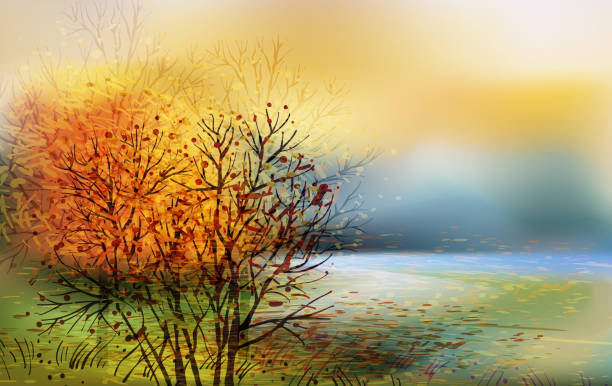 illustrations, cliparts, dessins animés et icônes de paysage d'automne  - paintings watercolor painting landscape autumn