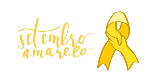 ilustrações, clipart, desenhos animados e ícones de setembro amarelo - sempteber amarelo em português, brasil, mês de prevenção ao suicídio. ilustração vetorial de letras de mão - setembro amarelo