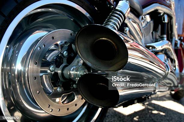 A Closeup View Of A Motor Bike Stock Photo - Download Image Now - Exhaust Pipe, Motorcycle, Blue