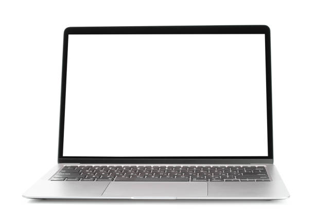 Laptop with blank screen on white background stock photo