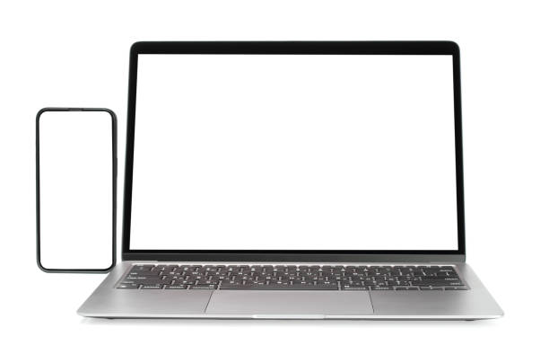 istock Laptop and Smart Phone with blank screen on white background 1399586005