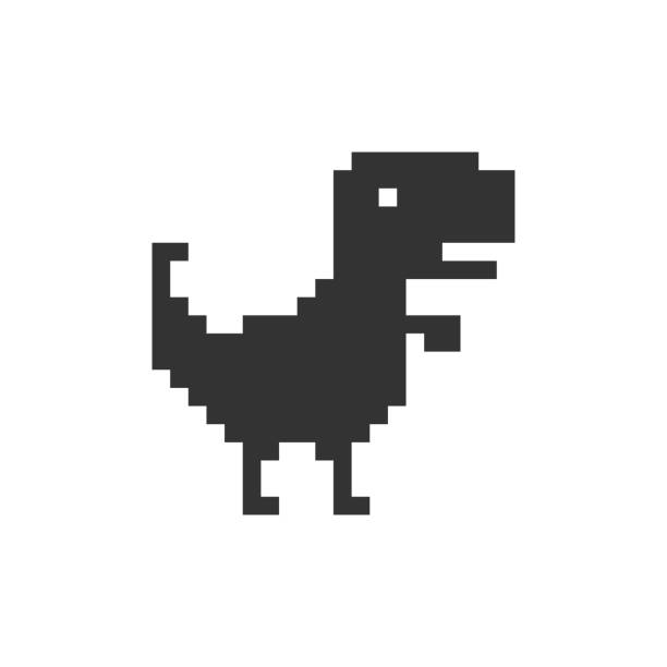 Pixel art of dinosaur icon.  Describing offline error for internet symbol. Sign dino game vector. Pixel art of dinosaur icon.  Describing offline error for internet illustration symbol. Sign dino game vector. offline stock illustrations