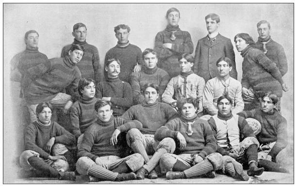 Antique photograph from Lawrence, Kansas, in 1898: Haskell Institute football team 1897 Antique photograph from Lawrence, Kansas, in 1898: Haskell Institute football team 1897 kansas football stock illustrations