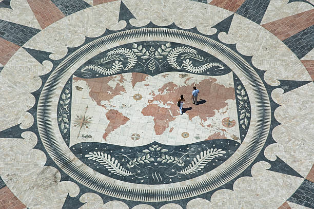 couple on world map, belem, lisbon, portugal