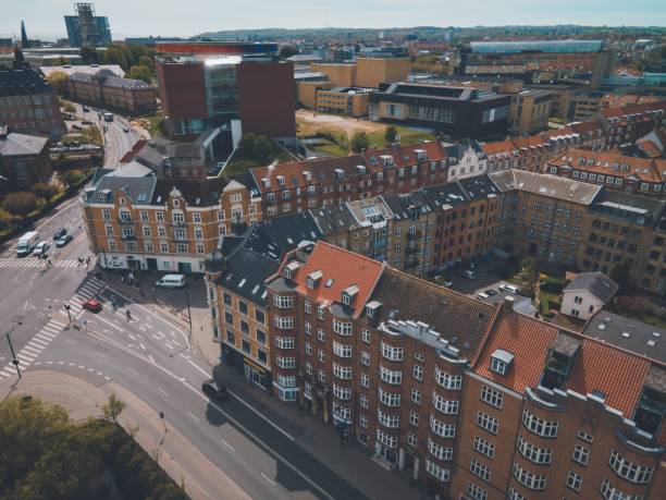 Views over Aarhus, Denmark in Jutland by Drone stock photo