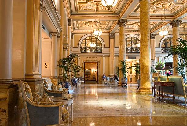 Entrance lobby of a luxurious hotel luxurious hotel  lobby interior luxury hotel stock pictures, royalty-free photos & images