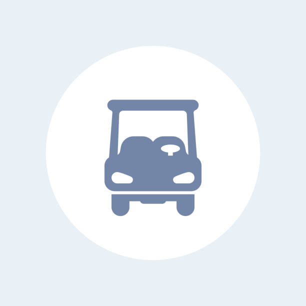 illustrations, cliparts, dessins animés et icônes de icône de voiturette de golf isolée sur blanc, vue de face - golf cart golf mode of transport transportation