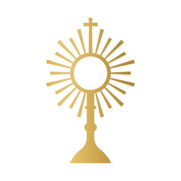 ilustrações de stock, clip art, desenhos animados e ícones de golden sacrament of the eucharist, holy communion, corpus christi, monstrance- vector illustration - confession religion