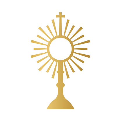 golden Sacrament of the Eucharist, Holy Communion, Corpus Christi, Monstrance- vector illustration