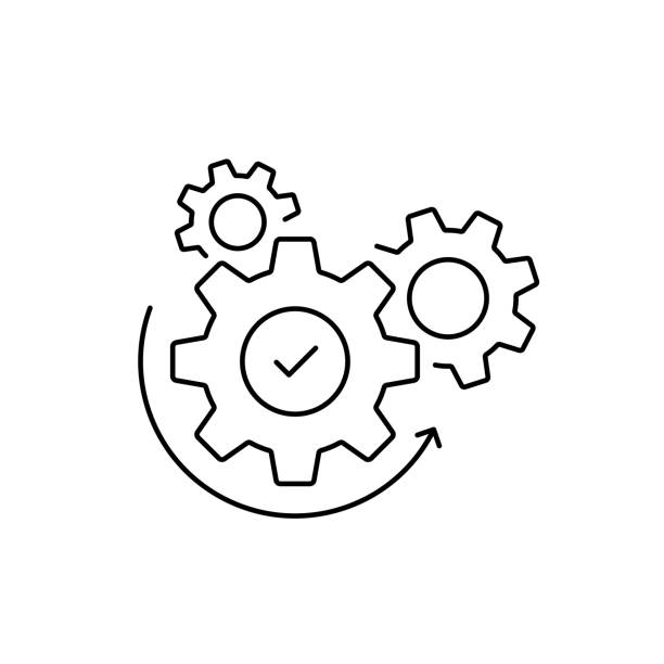 ilustrações, clipart, desenhos animados e ícones de conjunto de linha fina de engrenagem como processo de operação fácil - gear cooperation wheel motion