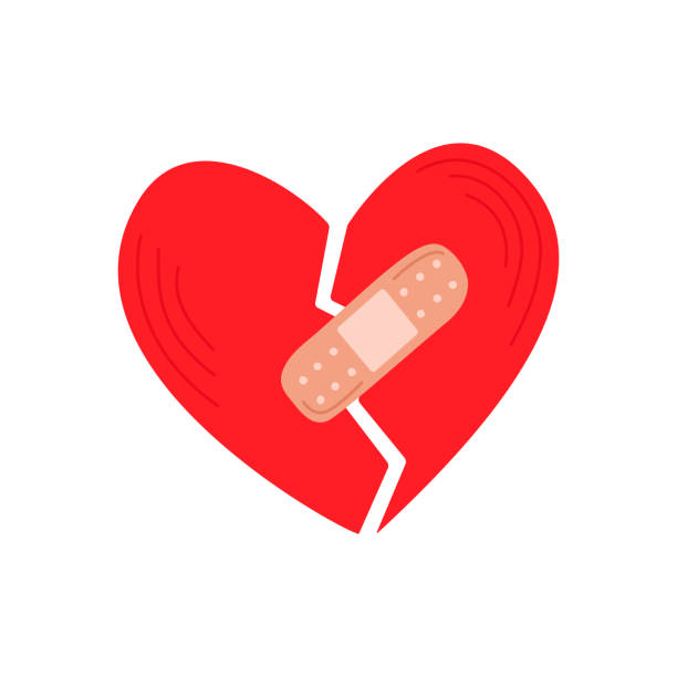 разбитое сердце, запечатанное штукатуркой - bandage heart shape pain love stock illustrations
