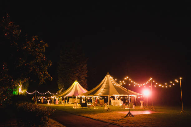 istock Lounge zone and wedding reception decorations outdoors in the evening. 1399601240
