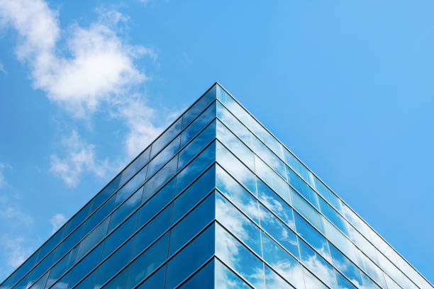 office building facade. - clear sky sky sunny day isolated imagens e fotografias de stock