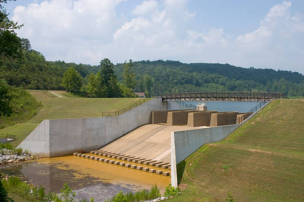 Mountain Reservoir Dam Reservoir dam at Dahlonega, GA earthenware stock pictures, royalty-free photos & images
