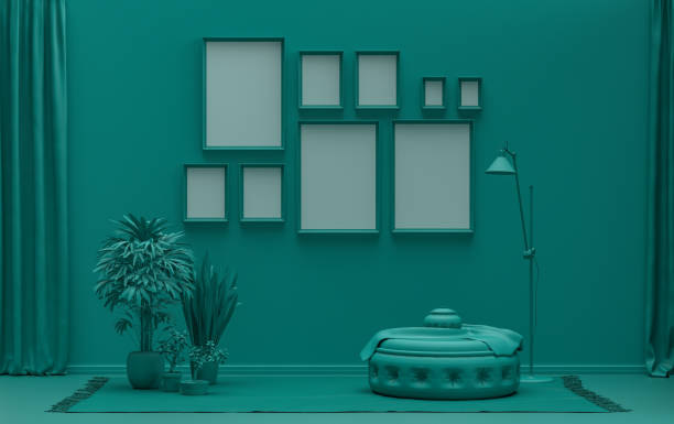 flat dark green color room, gallery wall template with 9 frames
