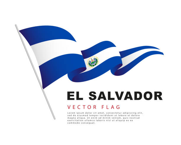 stockillustraties, clipart, cartoons en iconen met the flag of el salvador hangs on a flagpole and flutters in the wind. vector illustration isolated on white background. - el salvador