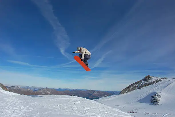 Snowboarder doing 360 jump at Hintertux, Austria