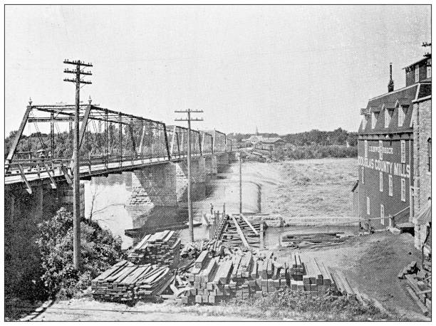 istock Antique photograph from Lawrence, Kansas, in 1898: Bridge and dam 1399606379