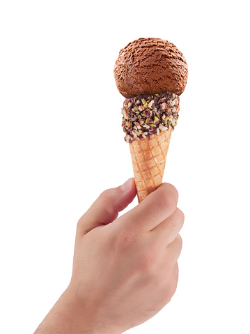 Man holding a cone and Chocolate ice cream