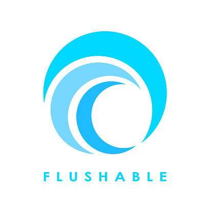 Water wave abstract symbol, flushable icon on white background
