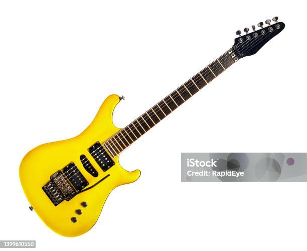Rock Electric Guitar In Rich Golden Color Stock Photo - Download Image Now - Electric Guitar, Guitar, Cut Out