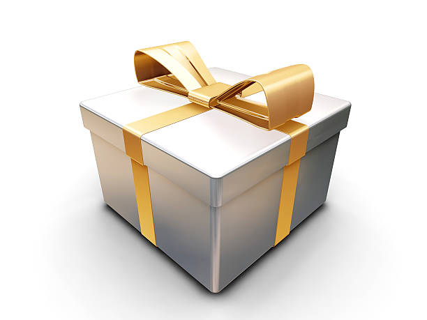 istock Silver boxed gift with gold ribbon 139961085