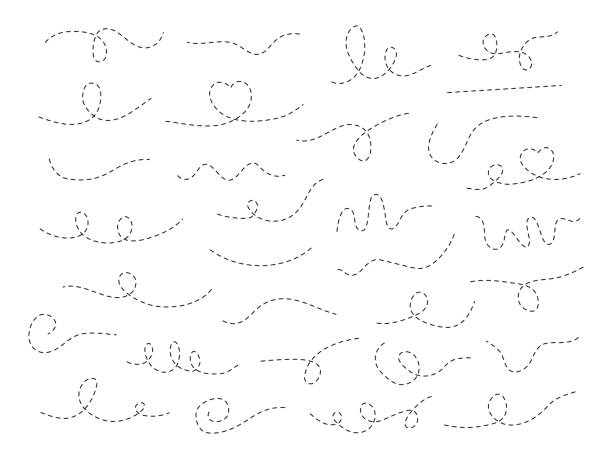 Dotted line doodle set. Dotted line doodle set. Hand drawn dashed different way element. Linear route collection. Vector isolated on white. dotted line stock illustrations