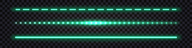 зеленая лазерная неоновая палочка, световой светящийся эффект. электрические блестящие искры и импульсная линия, полоса громовых болтов, и - long exposure light speed sparks stock illustrations